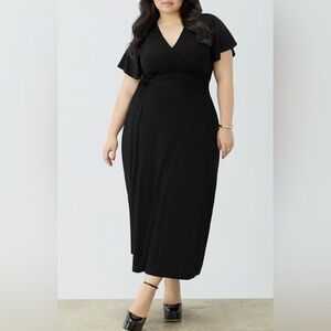 GSTQ Fluid Knit Wrap Dress in Black